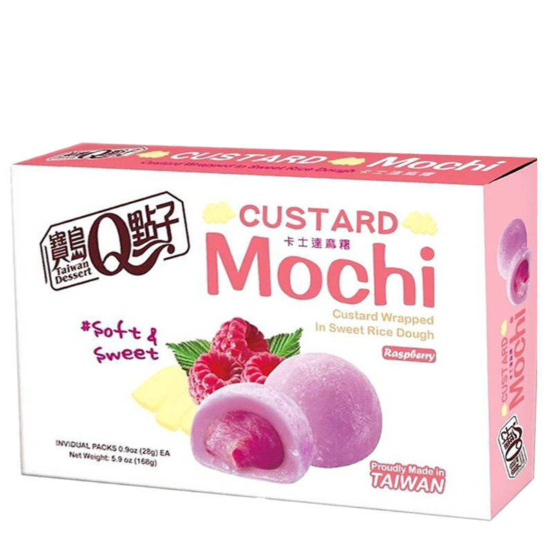 Prajituri Mochi, aroma de crema custard si zmeura, 168g, Taiwan Dessert