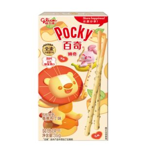 Sticksuri Pocky, cu budinca de banane si ciocolata si bucatele de prajitura, Glico, 35g